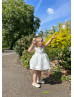 Ivory Organza Diamond Crystals Embellished Flower Girl Dress